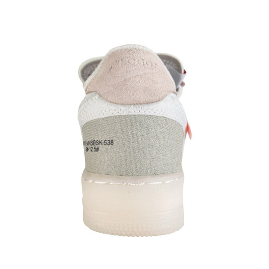Luxury Chef Air Force 1 Off-White sneakers with beige suede heel tab and textured grey fabric.
