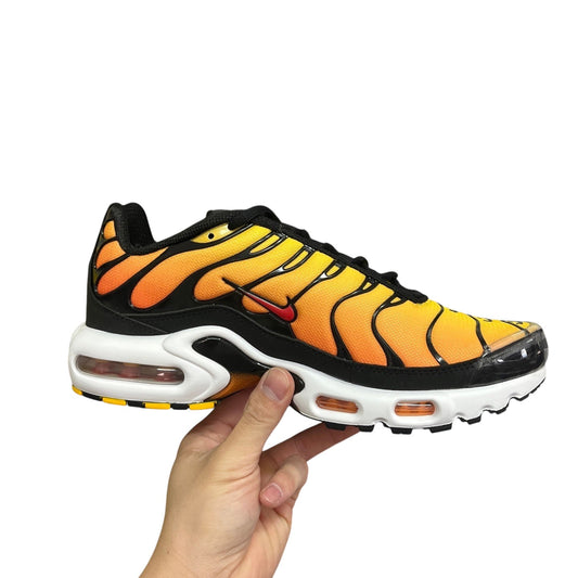 Luxury Chef Nike TN sneakers with a fiery orange and yellow gradient, black accents, and a red Swoosh.