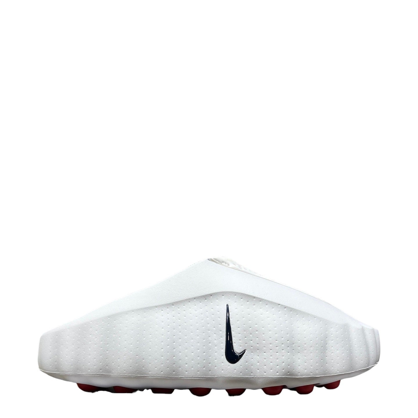 Luxury Chef white Nike Mind 001 golf shoes with navy swoosh and red spikes