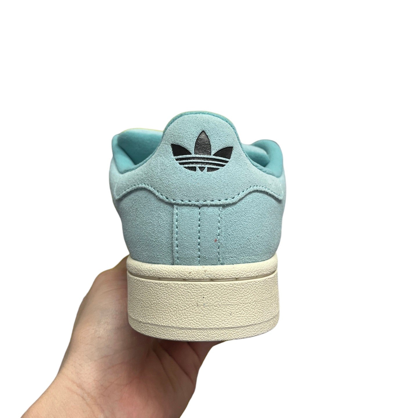 Luxury Chef Adidas Campus light blue suede sneakers with cream sole and black trefoil logo.