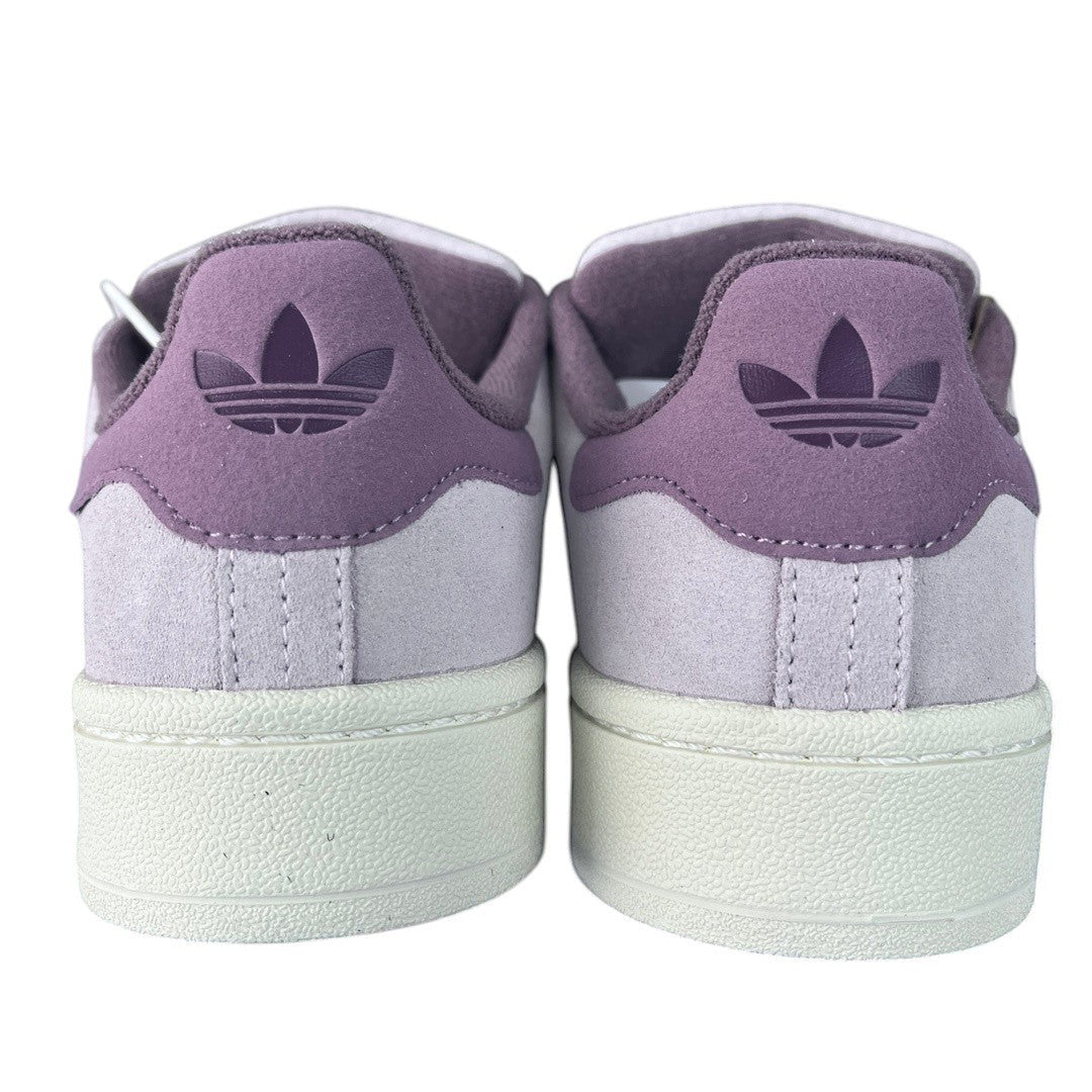 Luxury Chef Adidas Campus sneakers in light purple suede with a darker purple heel tab featuring the Adidas trefoil logo.