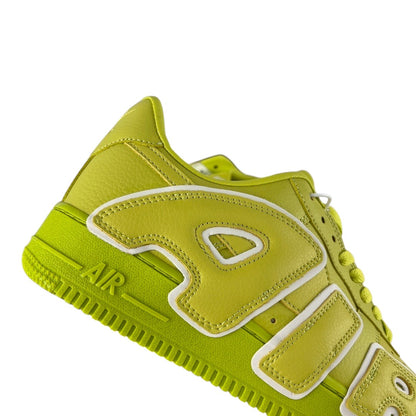 Luxury Chef Air Force 1 CPFM sneakers in bright lime green leather with white accents and AIR branding on the sole.