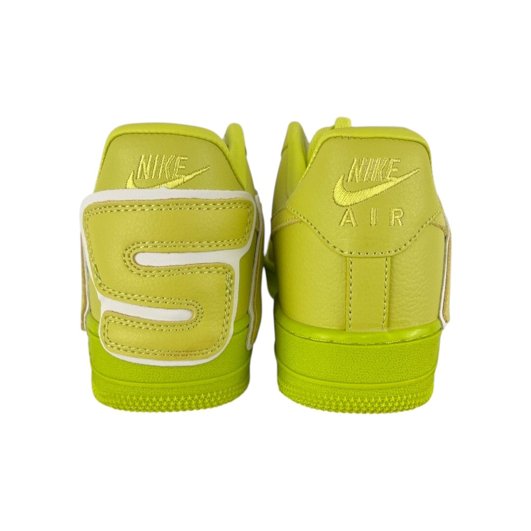 Luxury Chef Air Force 1 CPFM sneakers in bright lime green leather with white accents and Nike Air branding.