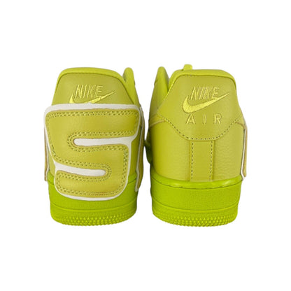 Luxury Chef Air Force 1 CPFM sneakers in bright lime green leather with white accents and Nike Air branding.