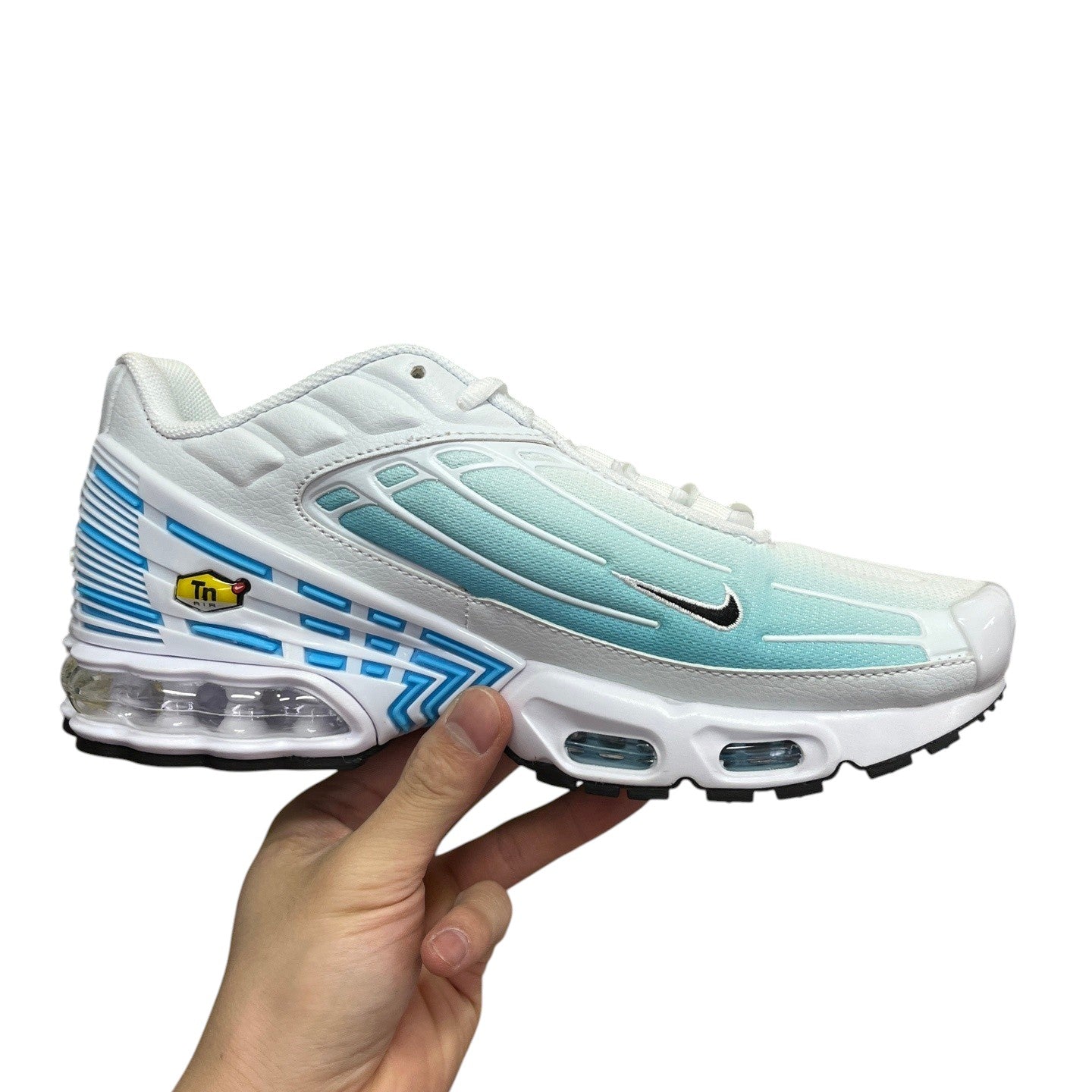 Luxury Chef Air Max 270 sneakers with white uppers, blue gradient accents, and visible air cushioning.