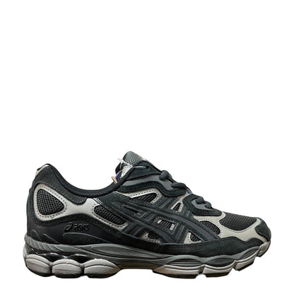 Luxury Chef ASICS GEL-NYC graphite grey and black suede and mesh athletic sneakers.