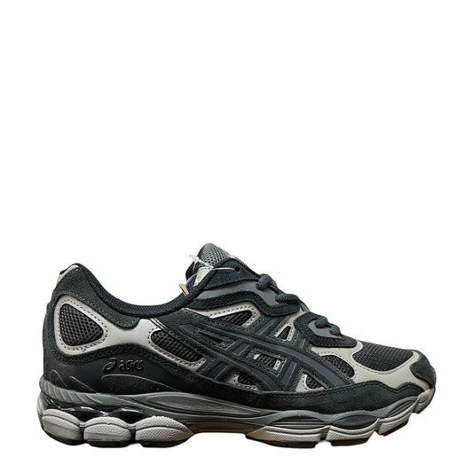 Luxury Chef ASICS GEL-NYC graphite grey and black suede and mesh athletic sneakers.