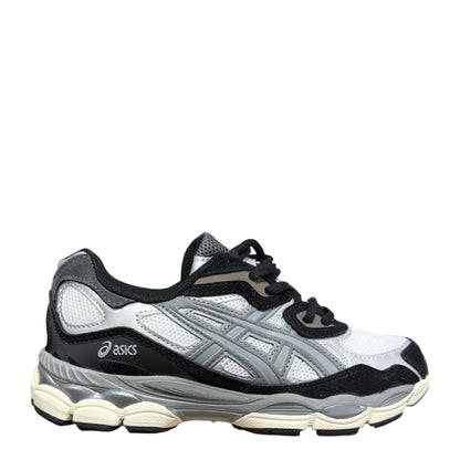 Luxury Chef ASICS GEL-NYC men's sneakers in grey, black, and white mesh and suede with GEL cushioning.