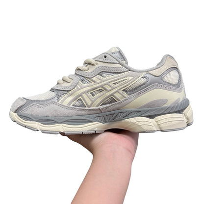 Luxury Chef ASICS GEL-NYC sneakers in light grey and cream suede and mesh with GEL cushioning.