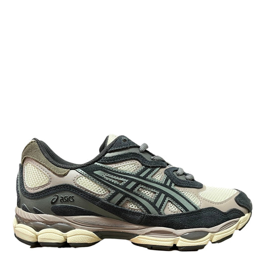 Luxury Chef ASICS GEL-NYC sneakers in grey and khaki with mesh and suede details.