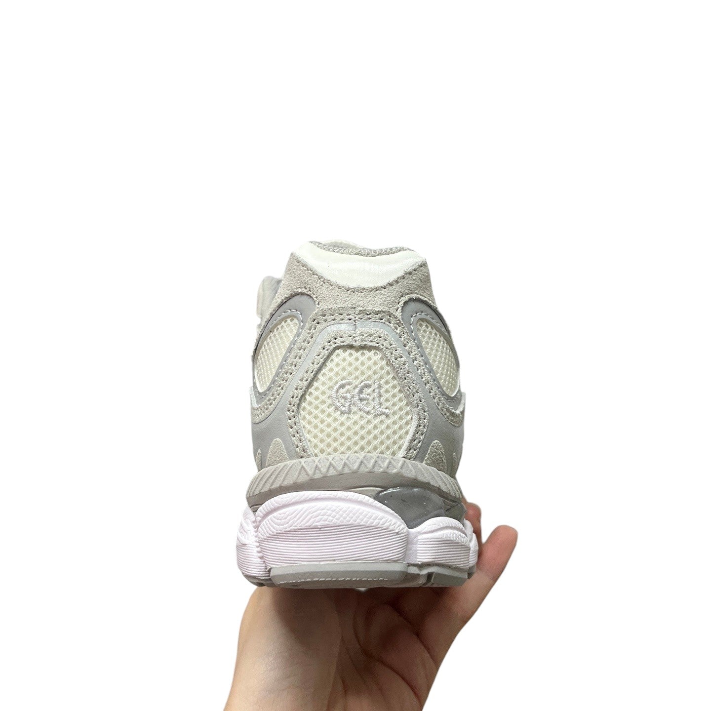Luxury Chef ASICS GEL-NYC light grey mesh and suede sneakers with GEL branding on the heel.