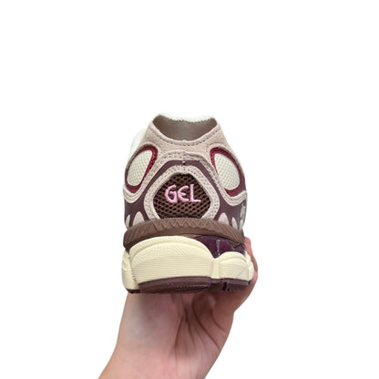 Luxury Chef ASICS GEL-NYC sneakers in beige, brown, and burgundy with GEL logo.