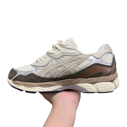 Luxury Chef ASICS NYC GEL sneakers in beige and brown with mesh and suede details.
