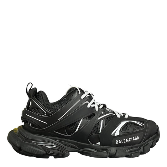 Luxury Chef Balenciaga Track black and white mesh and leather sneakers with chunky sole.