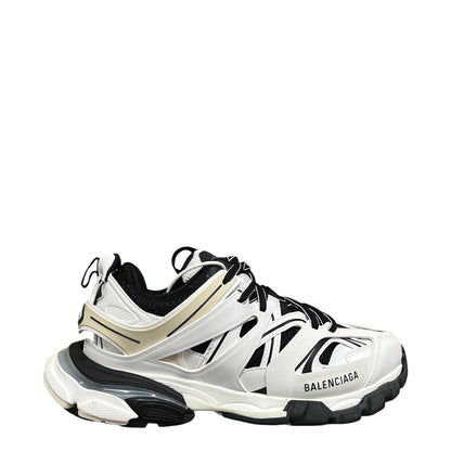 Luxury Chef Balenciaga Track sneakers in white, black, and beige with a chunky sole and breathable mesh panels.