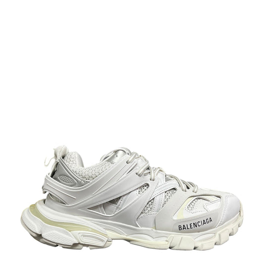 Luxury Chef Balenciaga Track white multi-material sneakers with mesh panels and chunky sole.
