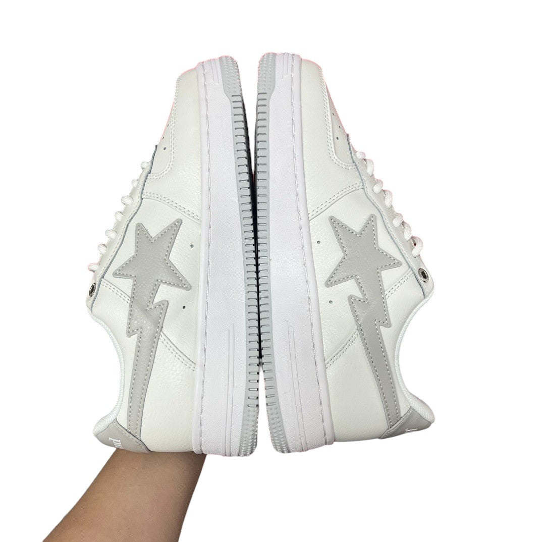Luxury Chef BAPESTA white leather sneakers with grey star and lightning bolt detail. Low top.