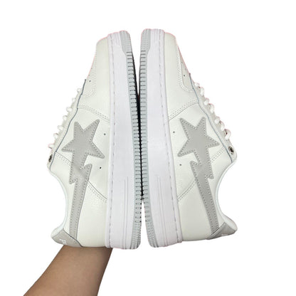Luxury Chef BAPESTA white leather sneakers with grey star and lightning bolt detail. Low top.