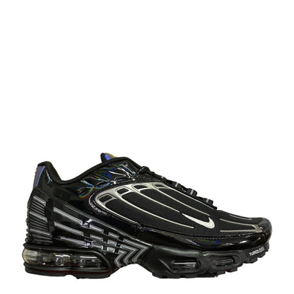 Luxury Chef black Nike Air Max Plus III sneakers with iridescent detailing and visible air cushioning.