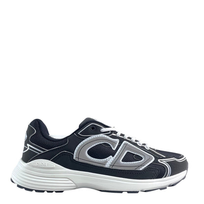 Luxury Chef DIOR B30 black microfiber mesh sneakers with white laces and CD logo detail.