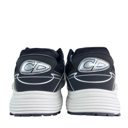 Luxury Chef DIOR B30 black mesh and leather sneakers with silver CD logo detail and white sole.