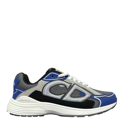 Luxury Chef DIOR B30 sneakers in black, white, and blue microfiber mesh with CD logo detail.