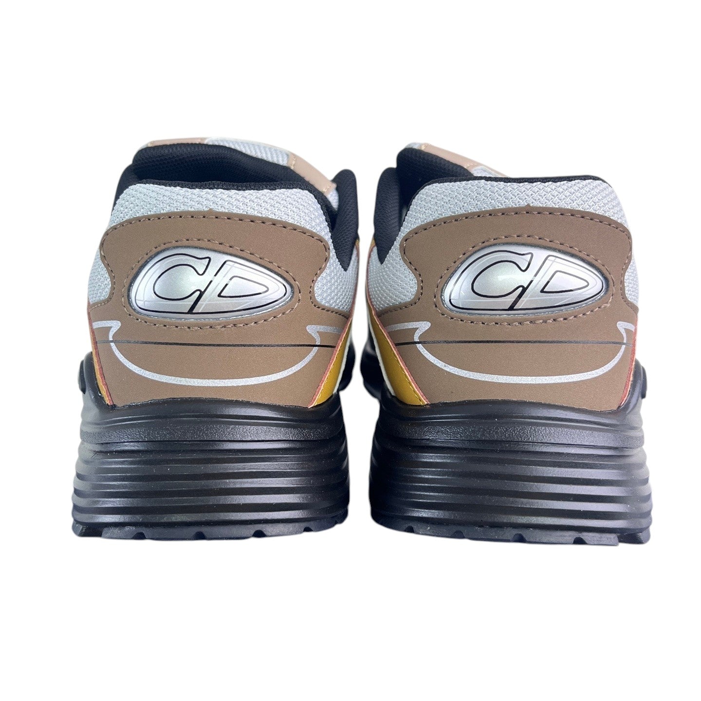 Luxury Chef DIOR B30 sneakers with brown, silver, and grey accents. Features a chunky black sole and CD logo.