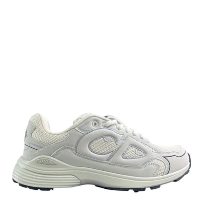 Luxury Chef DIOR B30 white microfiber mesh sneakers with grey accents and a chunky sole.