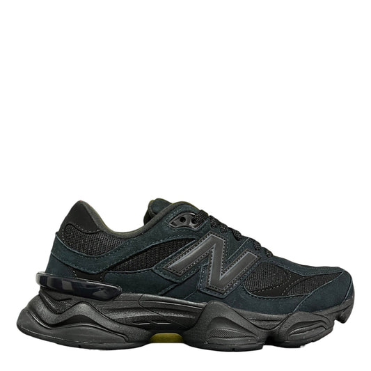 Luxury Chef New Balance 9060 black suede and mesh sneakers with chunky sole.