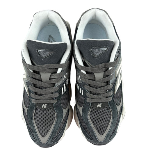 Luxury Chef New Balance 9060 dark grey and white mesh and suede sneakers with laces.