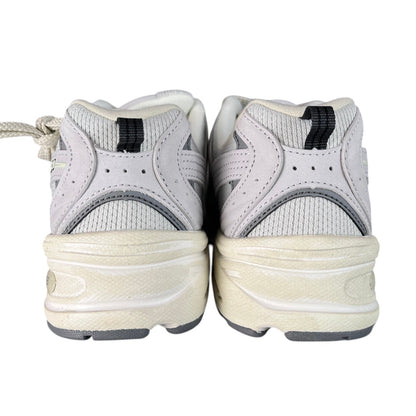 Luxury Chef New Balance 530 light grey suede and mesh sneakers with chunky cream soles.
