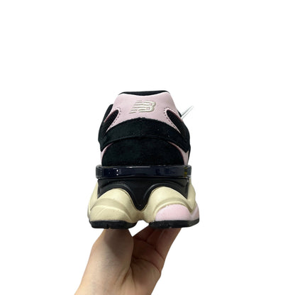 Luxury Chef New Balance 9060 sneakers with black suede, pink accents, and a cream sole.