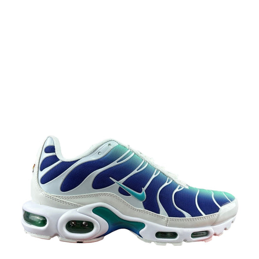 Luxury Chef Nike Air Max Plus sneakers in blue, white, and teal gradient with visible air cushioning.