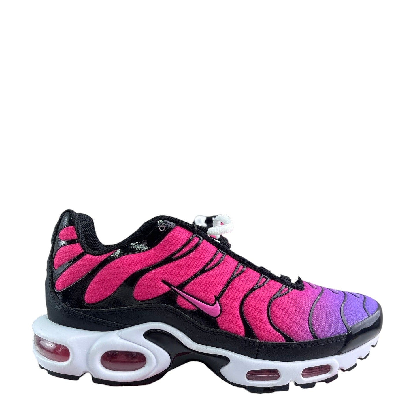 Luxury Chef Nike Air Max Plus sneakers with pink to purple gradient, black accents, and white sole.