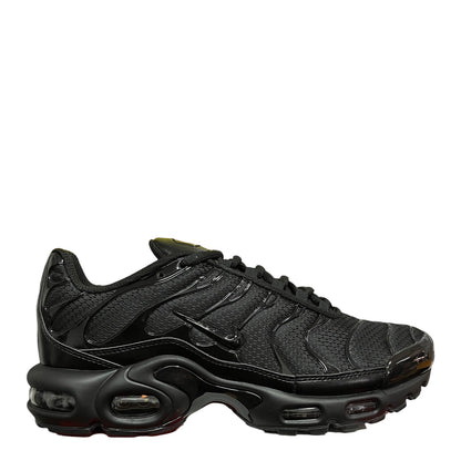 Luxury Chef Nike Air Max Plus TN sneakers in all black with mesh upper and signature wavy overlays.