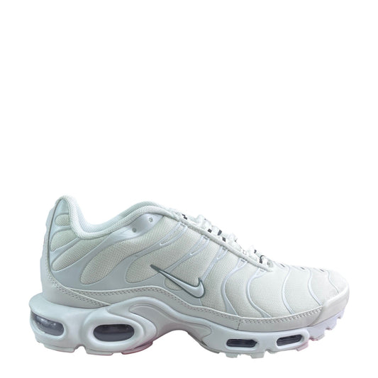 Luxury Chef Nike Air Max Plus TN sneakers in all white mesh and synthetic material with visible air cushioning.
