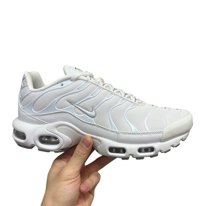 Luxury Chef Nike TN all white mesh and synthetic sneakers with visible air cushioning and silver swoosh logo.