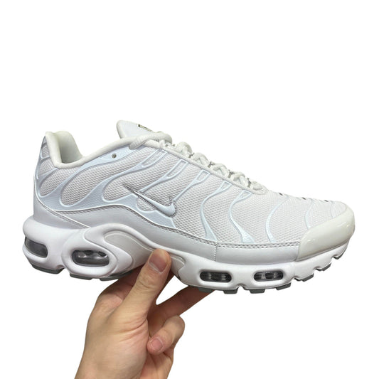 Luxury Chef Nike TN all white mesh and synthetic sneakers with visible air cushioning and silver swoosh logo.