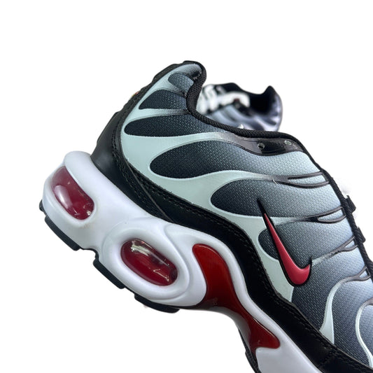 Luxury Chef Nike TN sneakers in black, grey, and white with red accents and visible air cushioning.