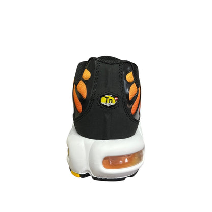 Luxury Chef Nike TN black sneakers with orange flame accents and visible air cushioning.