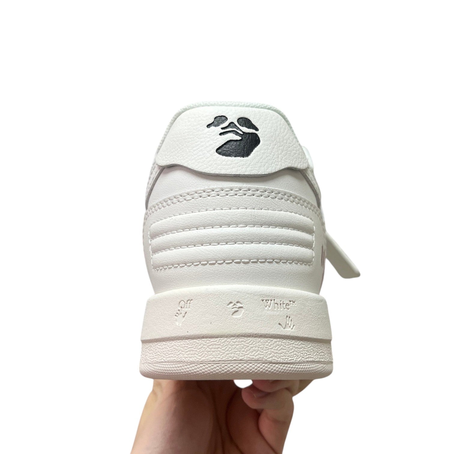 Luxury Chef OFF-WHITE OUT OF OFFICE white leather sneakers with black logo detail and "Off White" text on sole.