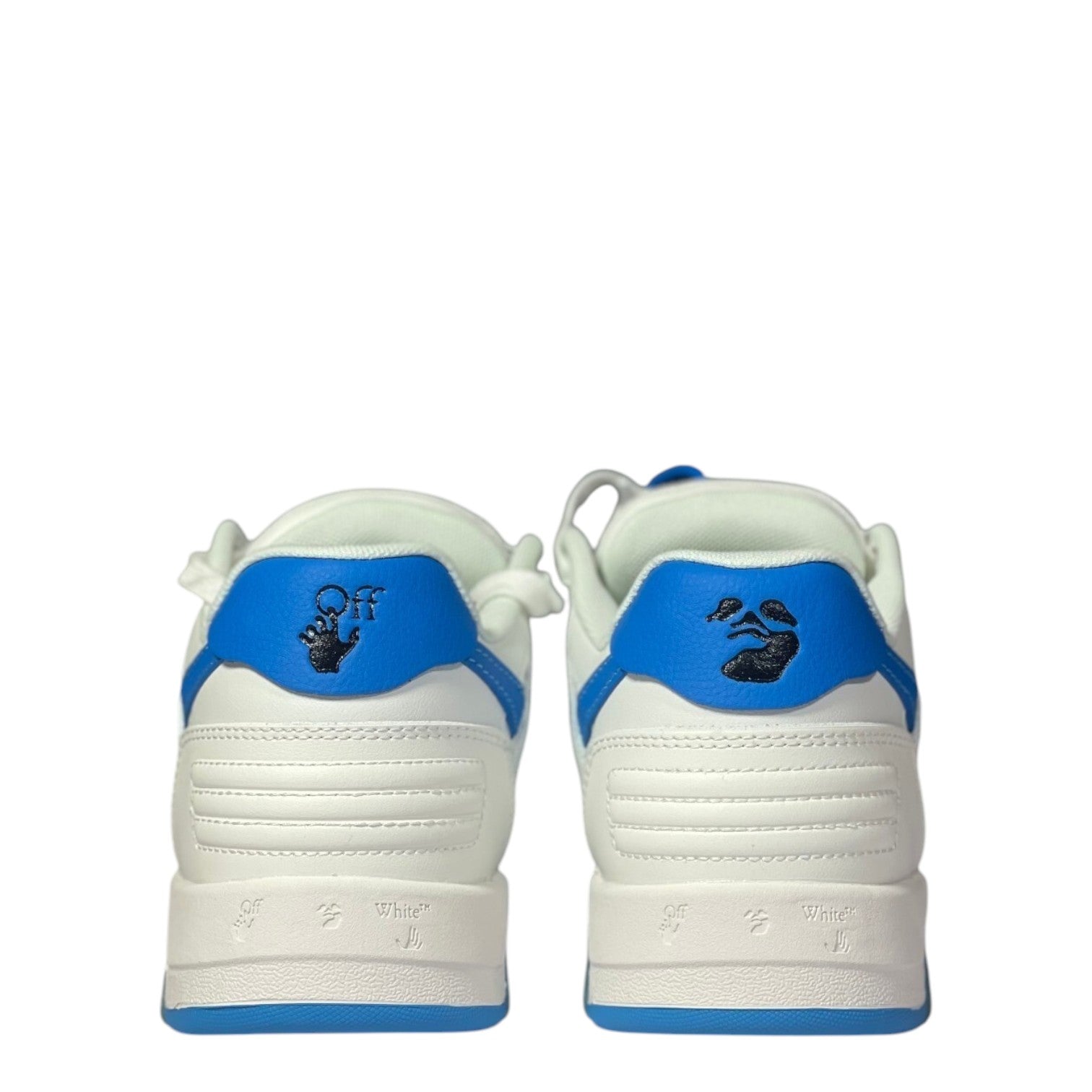 Luxury Chef OFF-WHITE OUT OF OFFICE white and blue leather sneakers with black logo detail.