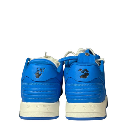 Luxury Chef OFF-WHITE OUT OF OFFICE blue leather sneakers with white soles and black logo details.
