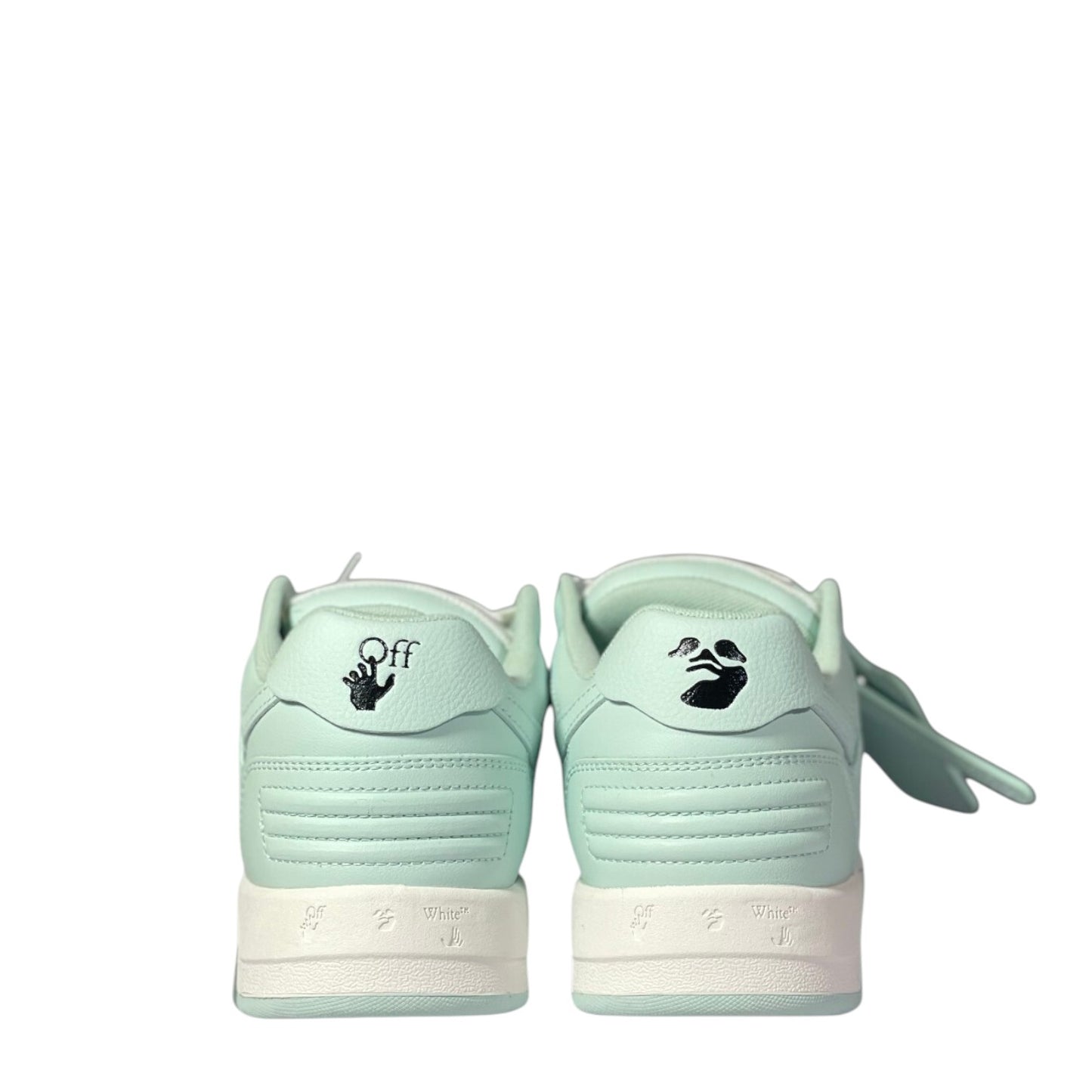 Luxury Chef OFF-WHITE OUT OF OFFICE light mint green leather sneakers with black logo detail.