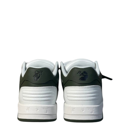Luxury Chef OFF-WHITE OUT OF OFFICE white and dark green leather sneakers with embossed logo.