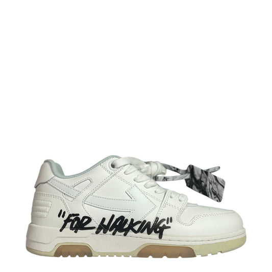 Luxury Chef OFF-WHITE OUT OF OFFICE white leather sneakers with black "FOR WALKING" text and distinctive tag.