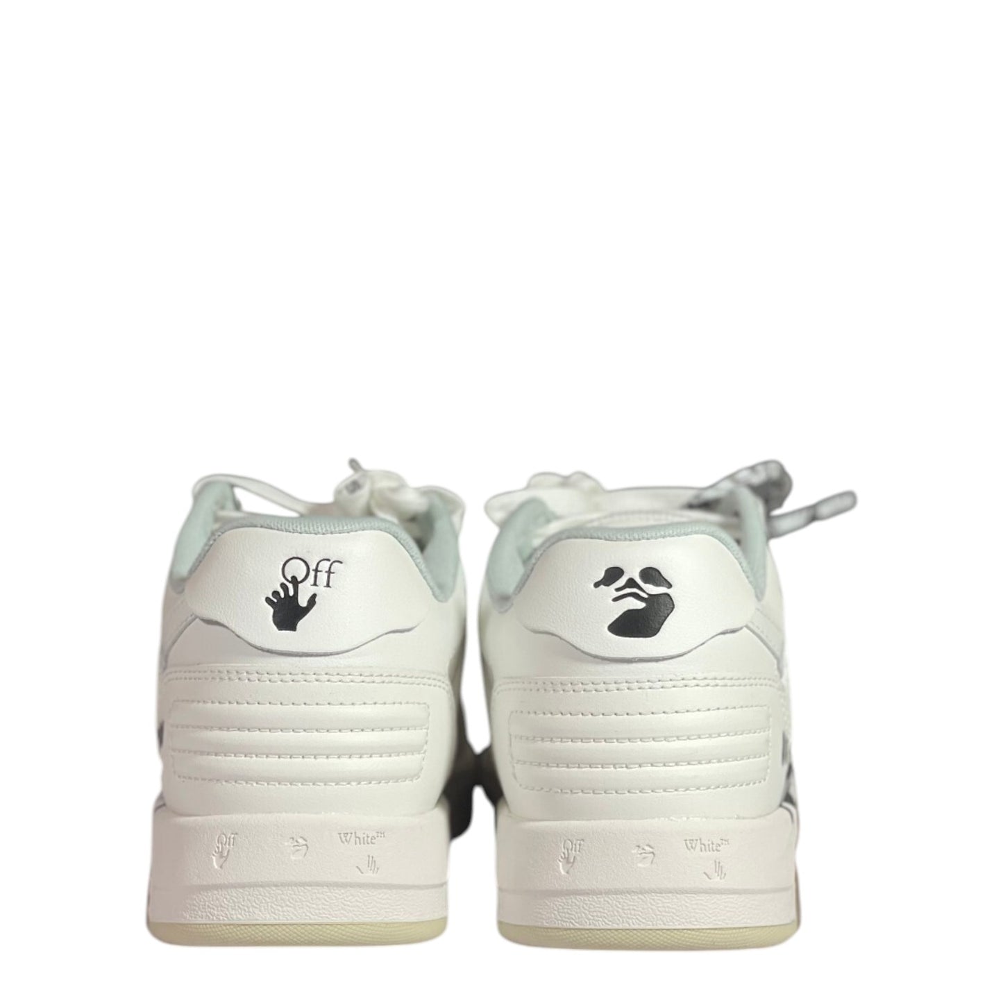 Luxury Chef OFF-WHITE OUT OF OFFICE white leather sneakers with black logo details.