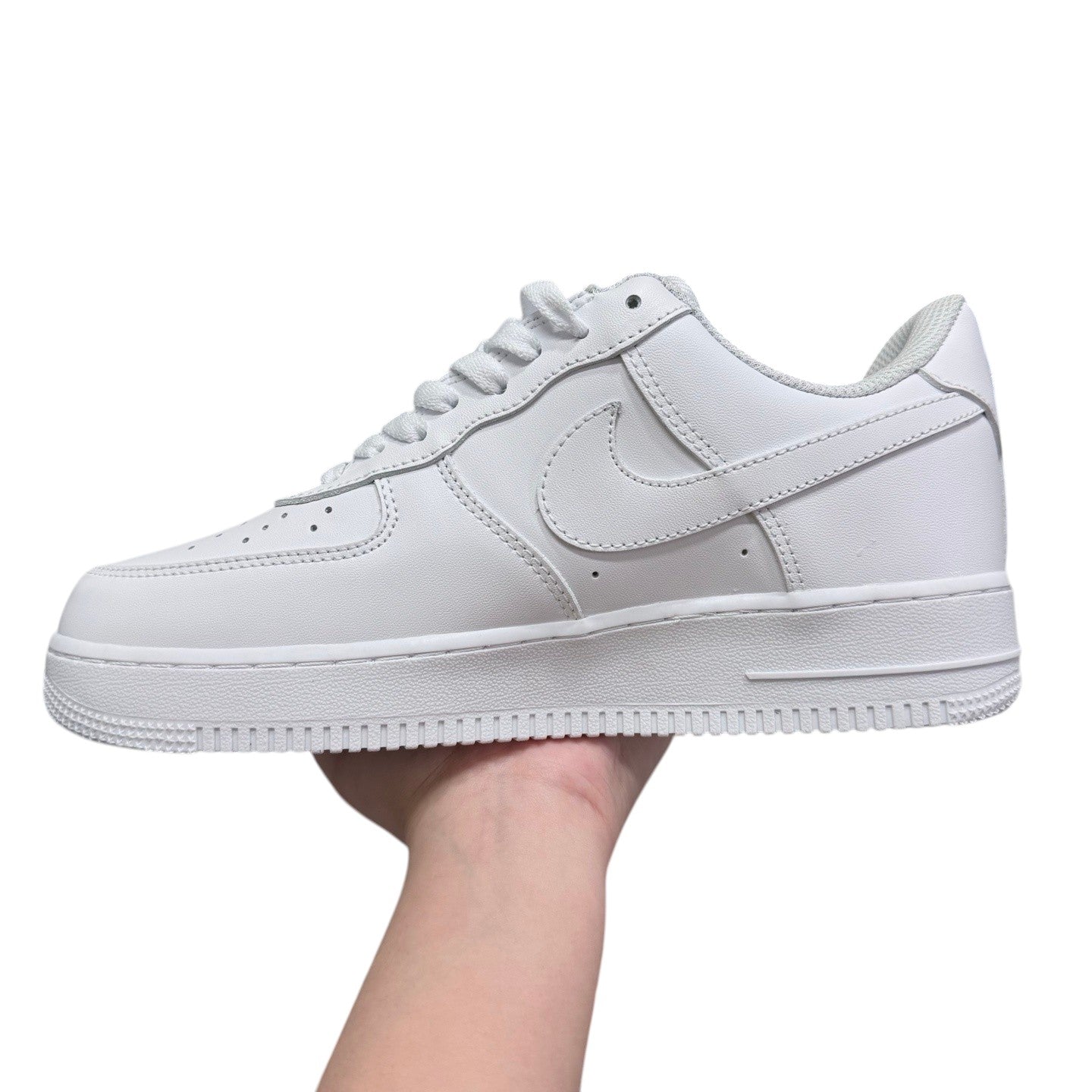 Luxury Chef white leather Air Force 1 sneakers with classic Nike swoosh and perforated toe box.