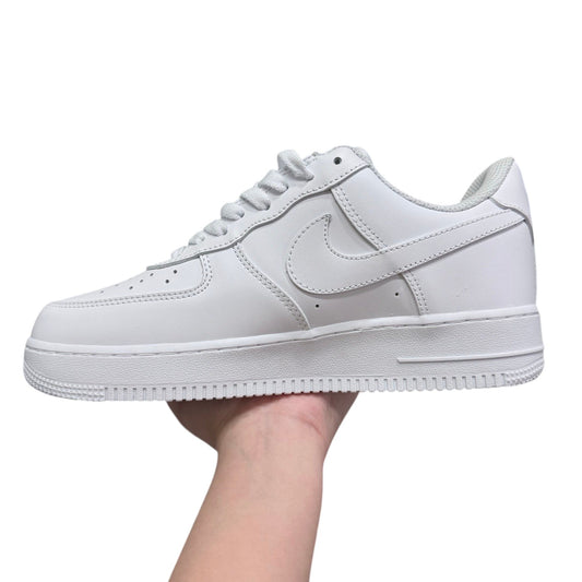 Luxury Chef white leather Air Force 1 sneakers with classic Nike swoosh and perforated toe box.