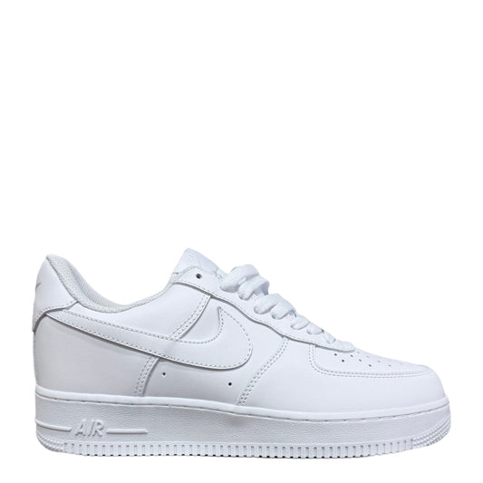 Luxury Chef white leather Nike Air Force 1 low-top sneakers with lace-up closure and signature swoosh.